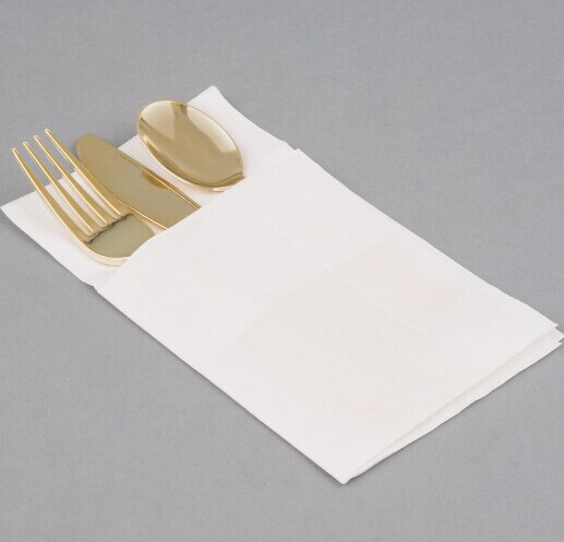 EaMaSy Party Visions Gold Heavy Weight Plastic Cutlery Set with White Pocket Fold Napkin