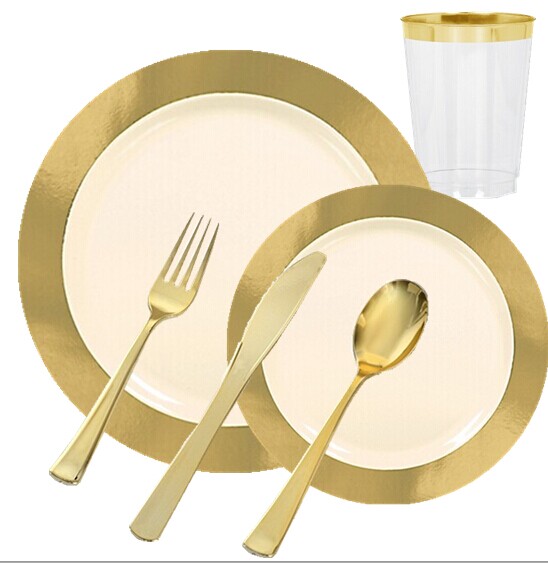 EASY PARTY Cream Gold Border Premium Tableware - Grand Wedding Package