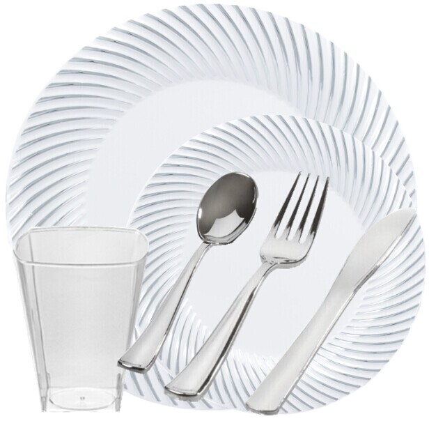 Easy Party The Swirl White With Silver Party Package