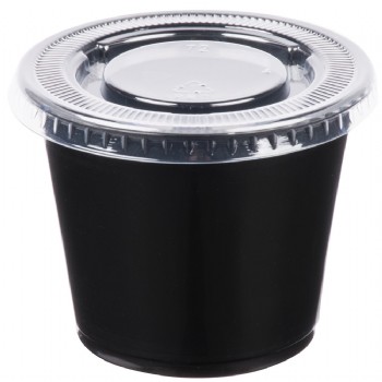 EaMaSy Party  5.5 oz.   Black Plastic Souffle Cup /Portion Cup with Lid